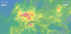 Přečtete si více ze článku Snímky z družice Sentinel-5P aneb změna koncentrací NO<sub>2</sub> oproti roku 2019 – ČR, Evropa, svět